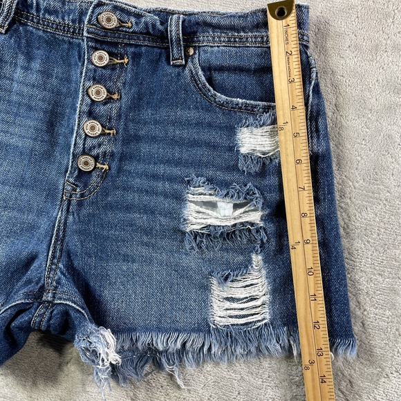 Kancan Jean Shorts Womens 29 Distressed Frayed Hem High Rise Button Fly Denim - Picture 5 of 9